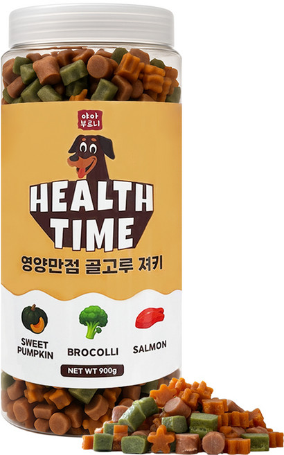 야아부르니 강아지 간식 헬스타임 영양만점 골고루 져키, 900g, 1개, 혼합맛(단호박/브로콜리/연어)