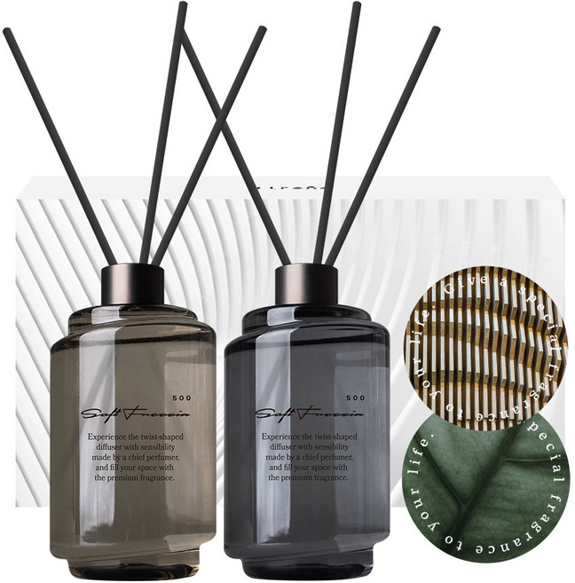 플렌느 트위스트 디퓨저 500ml 2p + 디자인 코스터 2종 세트, 소프트프리지아, 1개