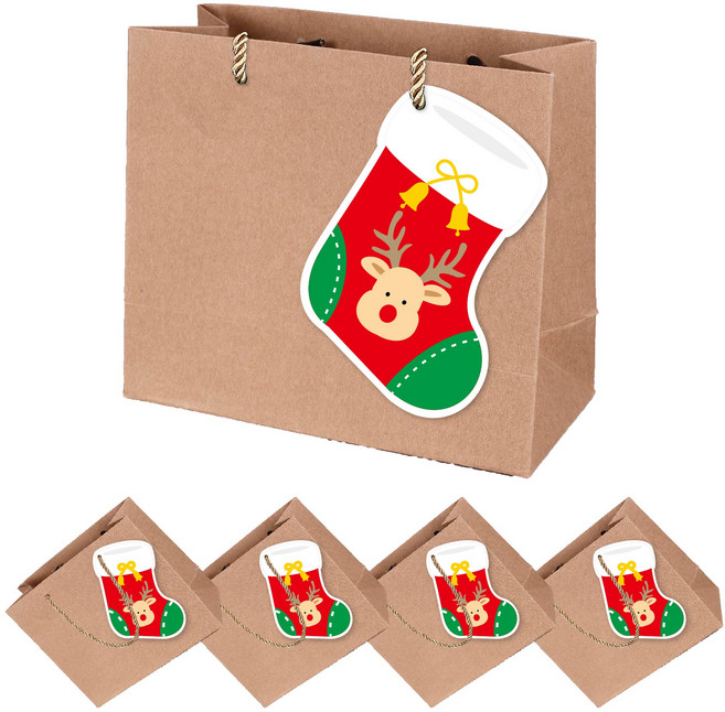 크리스마스 쇼핑백 5p + 양말 루돌프 택 5p, 혼합색상