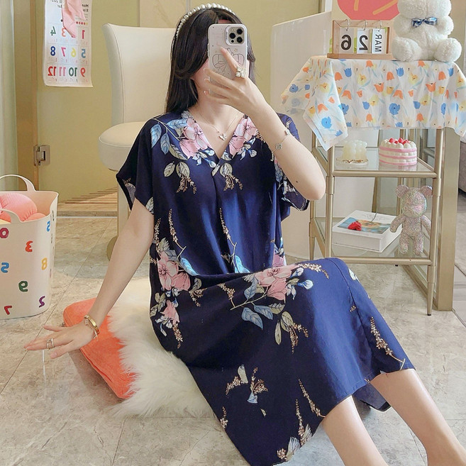 엘쏘 여성용 실크 반팔 원피스 홈웨어