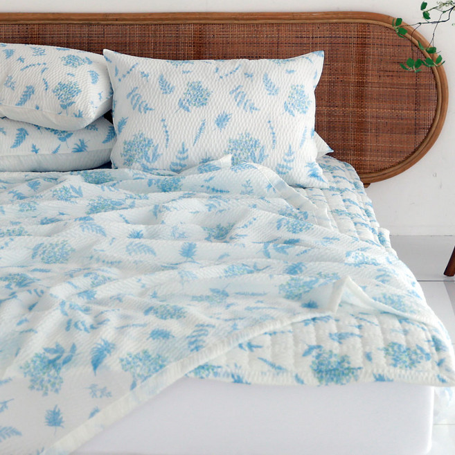 바숨 가볍고 시원한 리프 여름 홑이불, 블루