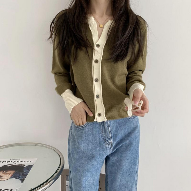 I'M MONG 女款 Beribi 撞色基本款針織開襟衫