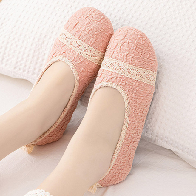 아리코 레이스 고무바닥 덧신형 실내화, 핑크, 1개