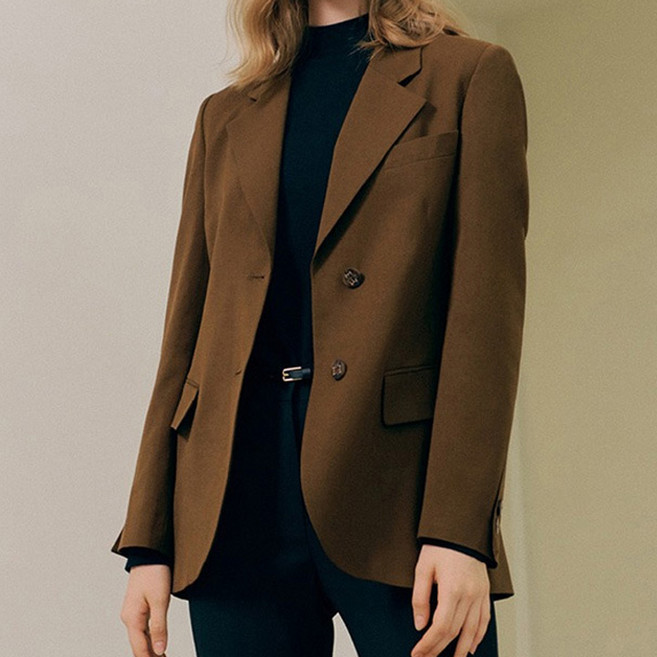 퀸이즈 여성용 클래식 테일러드 울블렌디드 더블 버튼 자켓