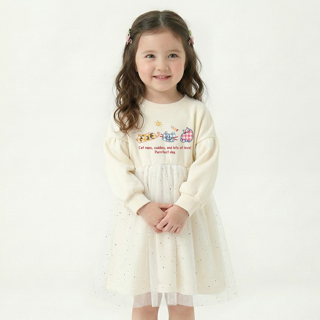 LITTLE RABBIT 格紋貓咪閃亮連身裙