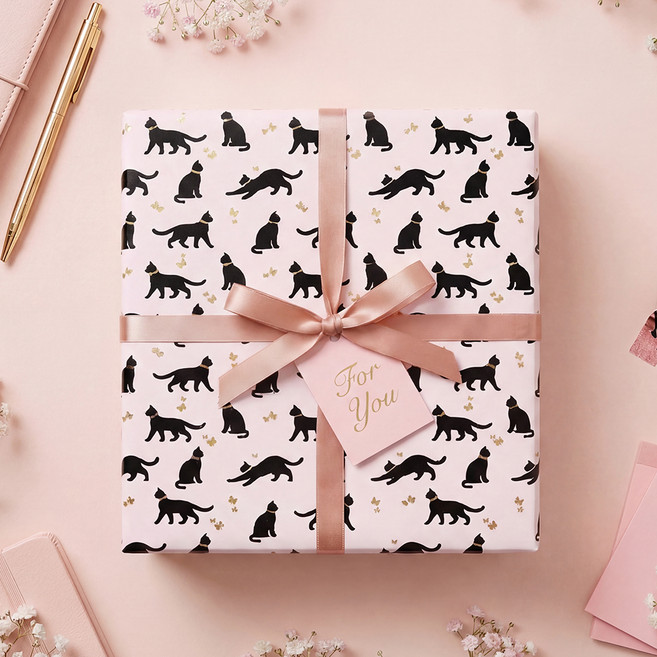 좋은기븐 종이롤 포장지 모노고양이, 핑크, 1개