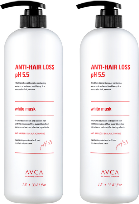 아브카 약산성 두피케어 탈모기능성 샴푸 화이트머스크향, 1L, 2개