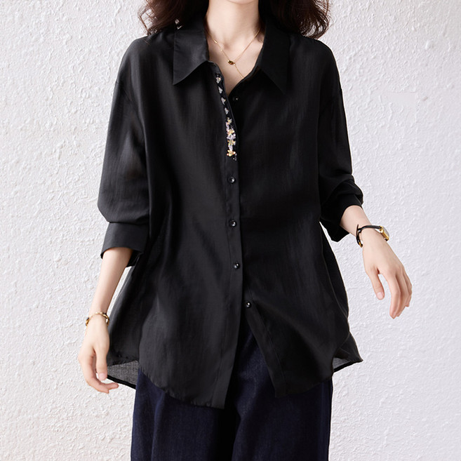 아뗄릭 여성용 르블랑 자수라인 카라 빅사이즈 셔츠 11012