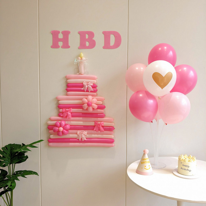 피앤비유니티 HBD DIY 요술풍선 케이크 풀 세트, 06 핑크, 1세트