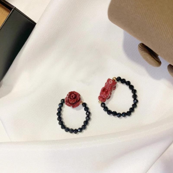 붓다베스트 여성용 나쁜기운을 막아주는 경면주사 비즈 반지 2종 세트