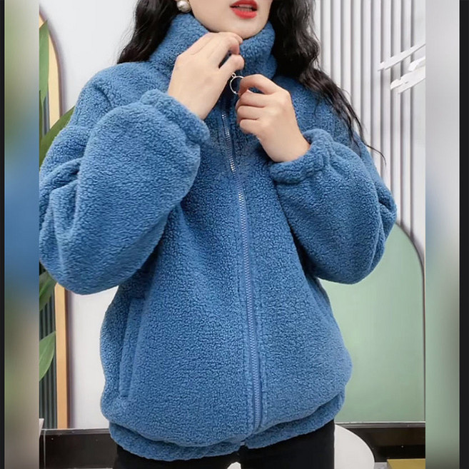 Goodif 女款暖身氣球袖圈圈紗刷毛拉鍊外套