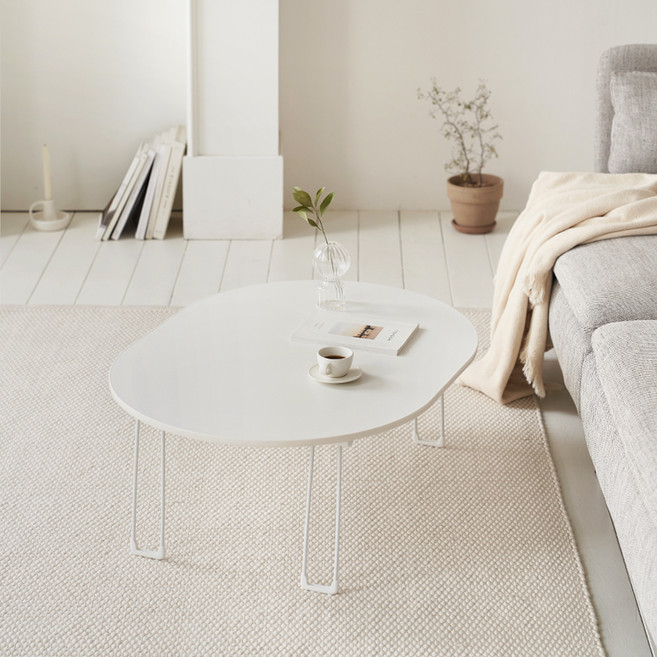 메종드꼼마 국내생산 LPM 라운드 접이식 테이블 타원 S 600, 화이트