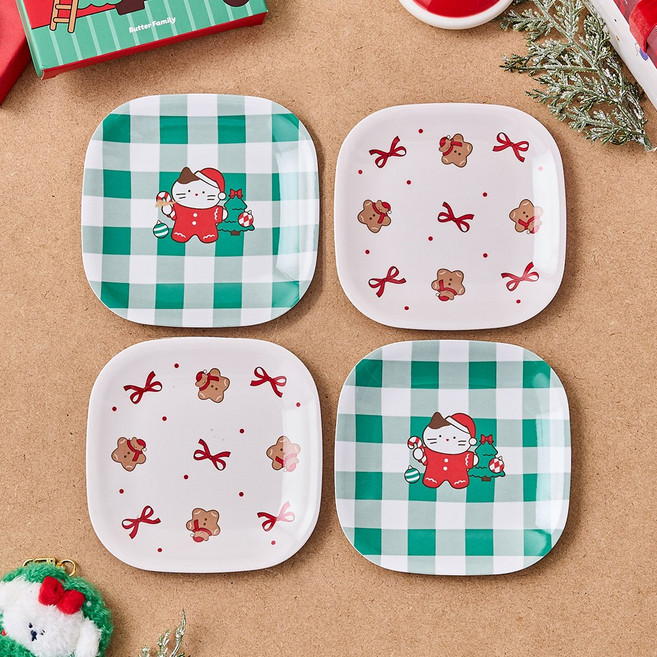 버터 스윗 크리스마스 플라스틱 앞접시 2종 x 2p 세트 14 x 14 x 1 cm, 밀크캣 + 버터곰, 1세트, 앞접시(4P)