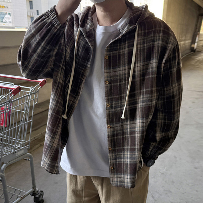 머시따 남성용 스트링 체크 후드 셔츠