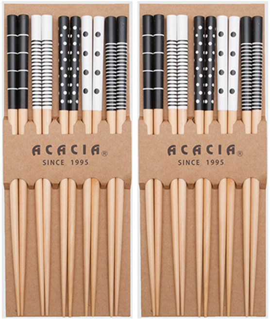 아카시아 도트 나무젓가락 5P 세트, 블랙 + 화이트, 단품, 2개