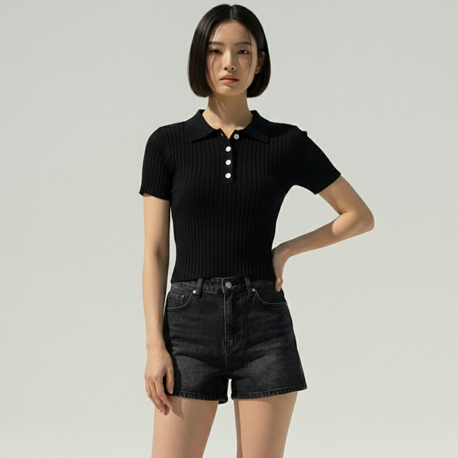 메이첼 여성용 로빈 카라넥 니트 반팔 티셔츠 12723