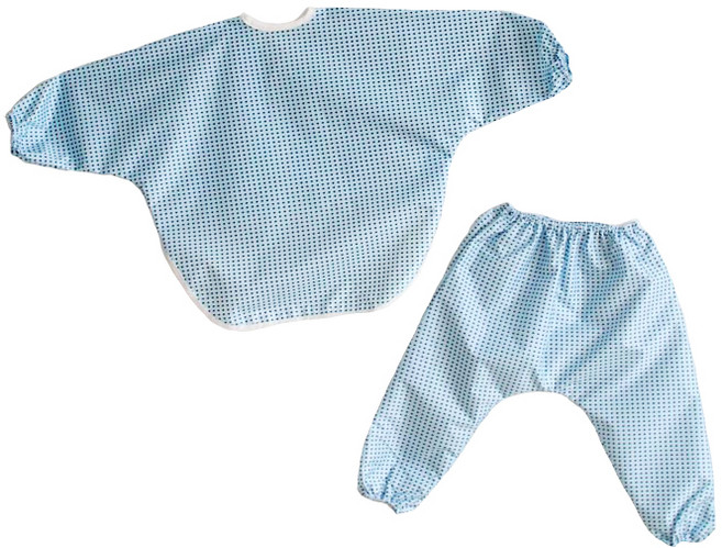 소아베 갤러그 상하 분리형 유아 미술 가운 상하 세트, 스카이블루