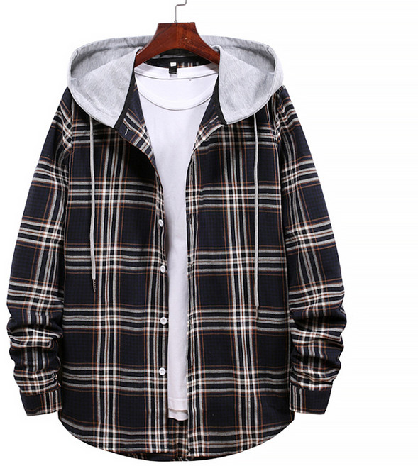 마켓A 캐주얼 체크 후드 셔츠