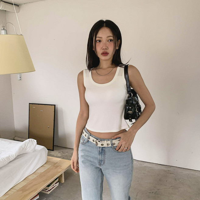 Chic Black 女款 Breuhe U領羅紋附胸墊無袖T恤 cpt16520k53