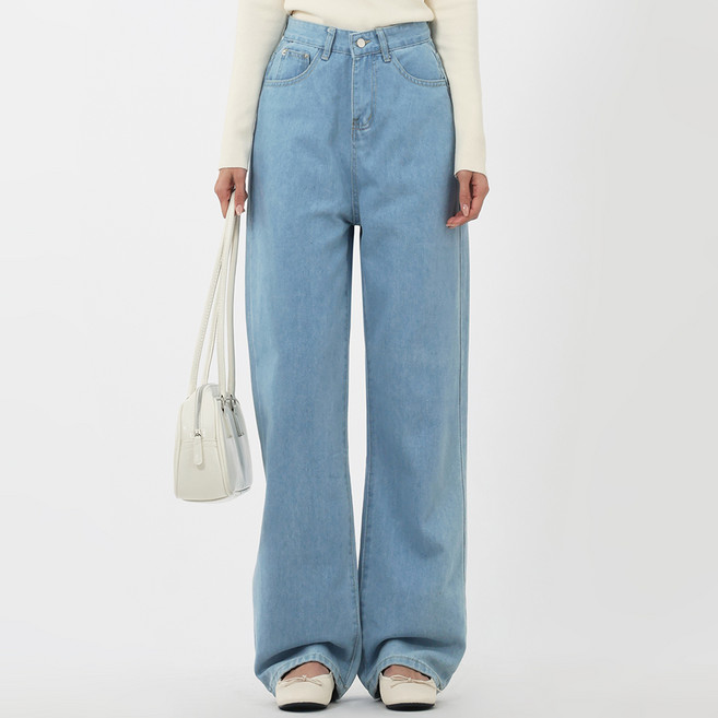 Elsso 女款10色時尚高腰寬版牛仔褲