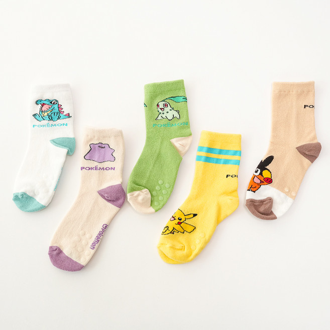 포켓몬스터 아동용 면 미끄럼방지 중목 양말 5켤레 세트