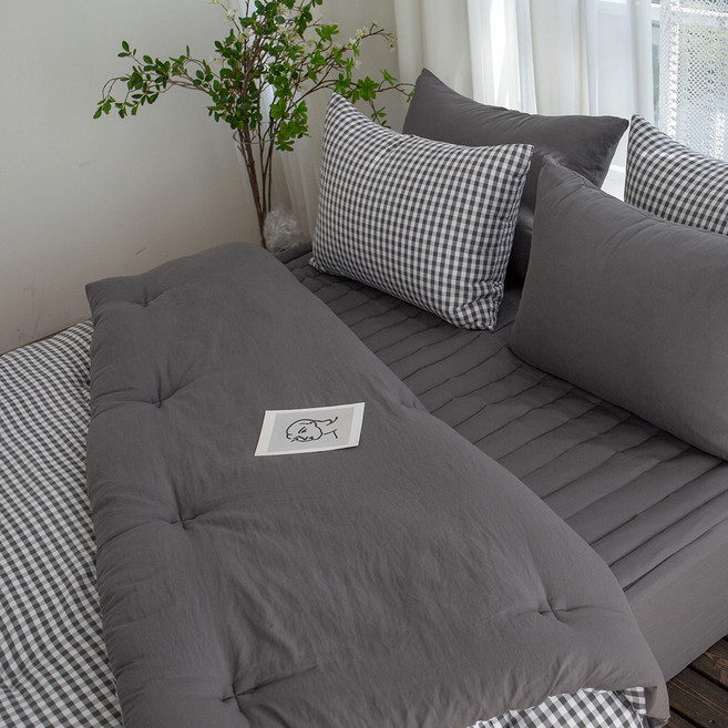 그래이불 부드러운 깅엄체크 먼지없는 솔리드 침구