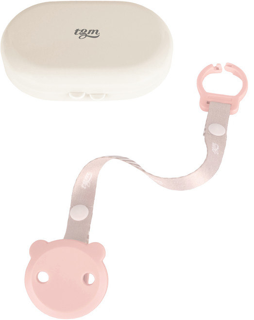tgm 小熊造型奶嘴夾 附收納盒, 珊瑚粉色, 1個