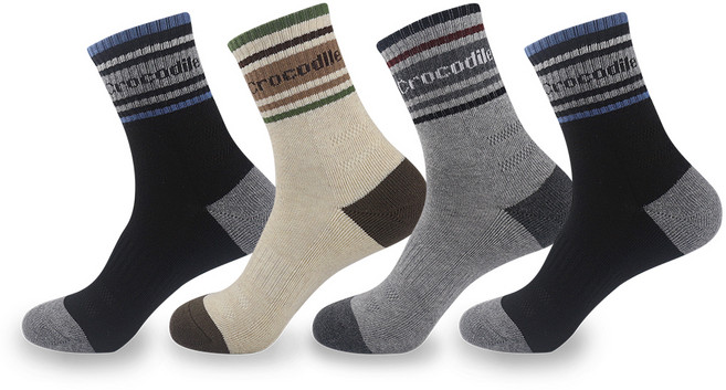 크로커다일 남성용 스포츠 쿠션 링글 긴목 양말 4족 세트 CD351, 아소트, 1세트