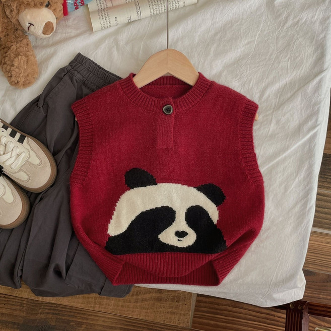 Arbe 兒童款躲貓貓熊貓針織背心