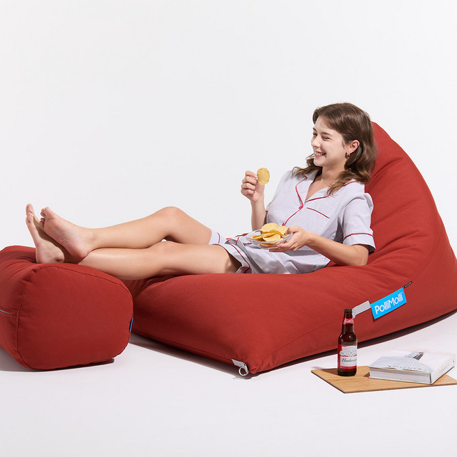 폴리몰리 701P 애니웨어 빈백 + 풋스툴 세트, 브릭 레드, 1세트