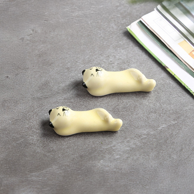 모던앳 게으른 동물친구 도자기 수저 받침, 치즈 냥이, 2개