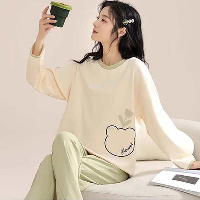 2Estar 女性卡通圖案兩件式長袖睡衣上下套裝