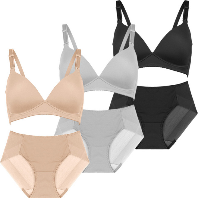 볼리쉬 몰드 노와이어 보정 브라 3종 + 팬티 3종 세트