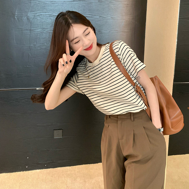 DMELD 女款條紋休閒時尚短袖T恤
