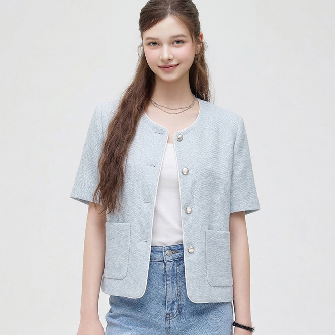 로엠 여성용 올데이 칼라리스 트위드 반팔 자켓 RMJKG25R99