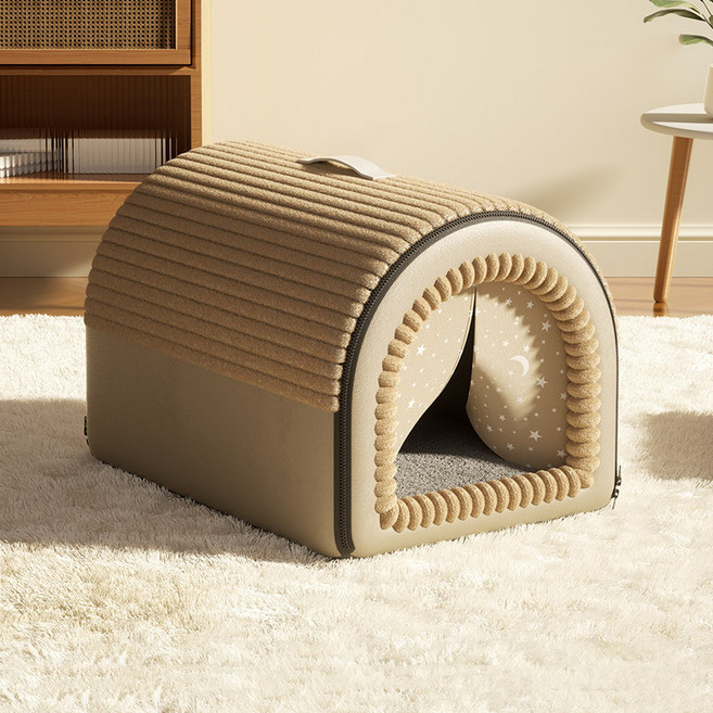 허니버블 반려동물 밀폐형 입체 동굴 방석 하우스, 브라운, 1개