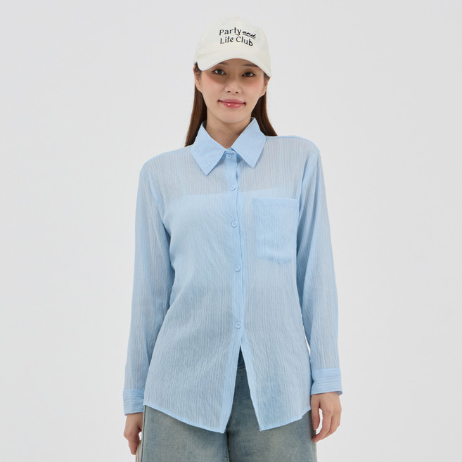 Elsso 女款透膚天絲皺褶罩袍式襯衫