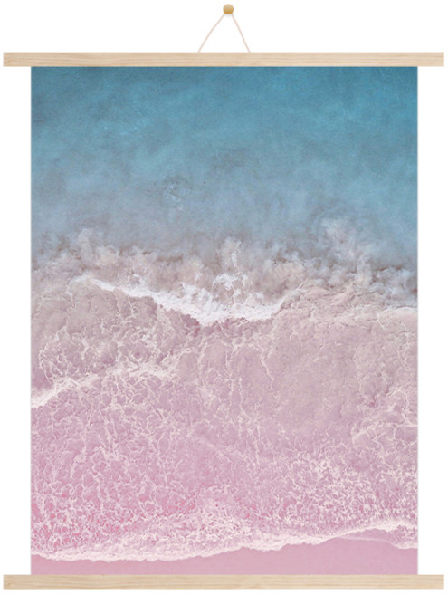 Marvel In Home 木質掛軸 + 海報 + 無痕掛鉤套組, 米色木(掛軸), 海洋粉 E(海報)