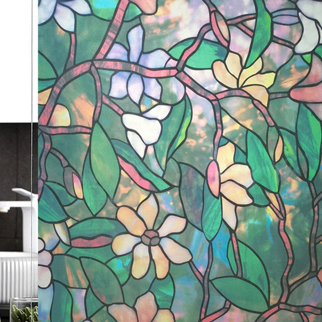 언헤브 레트로 유리창 필름 시트지, 03꽃, 120 x 100 cm