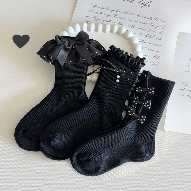 비단길 아동용 이코르 블랙리본 양말 3켤레