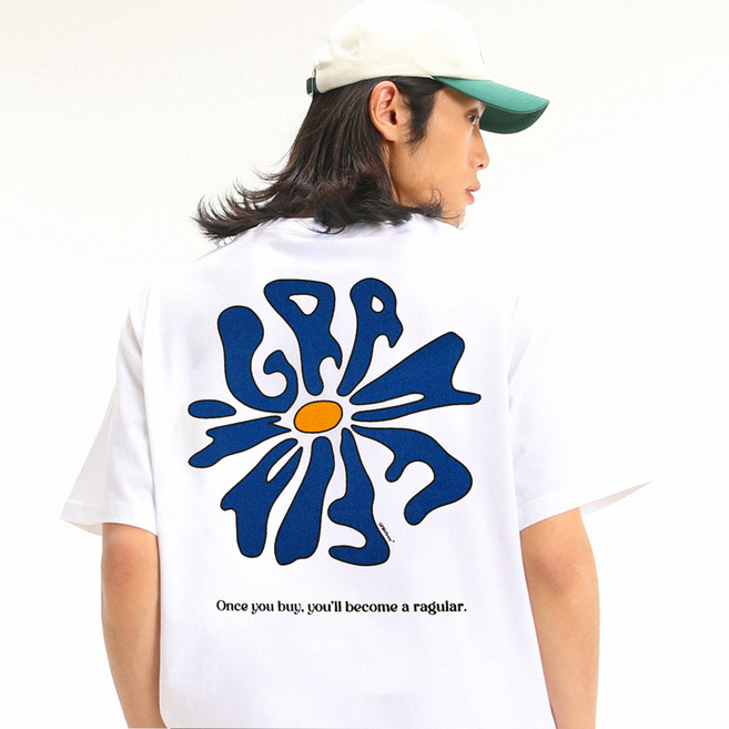 그랜피니 프리미엄 통기성 세미 오버핏 아트 플라워 반팔 티셔츠