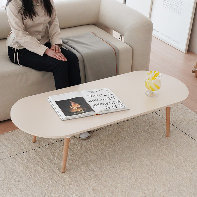 레몬트리 국내제조 E0 LPM 우드 접이식 타원형 1500 테이블, 바닐라 베이지