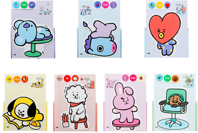 STUDIO EIGHT BT21 造型信紙 7件組, 混合顏色, 1套