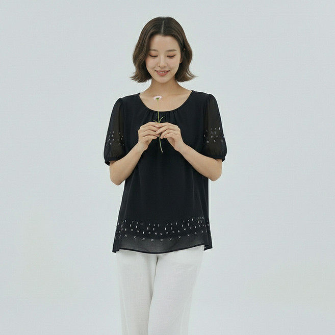 아뗄릭 로에 프로럴 빅사이즈 시스루 블라우스 11584