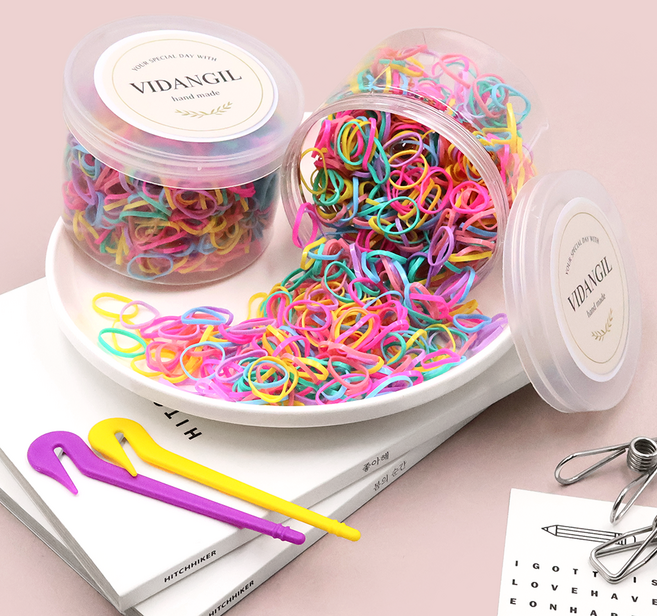 비단길 츄잉원통 대용량 고무줄 머리끈 700p x 2개 + 이지컷 고무줄칼 2p 세트