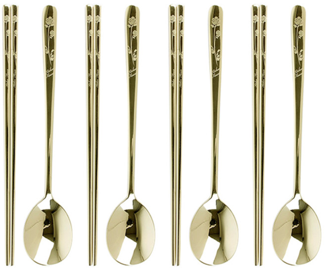 윌리브 국산 스텐 수저세트, 장미 티타늄, 숟가락 + 젓가락, 4세트