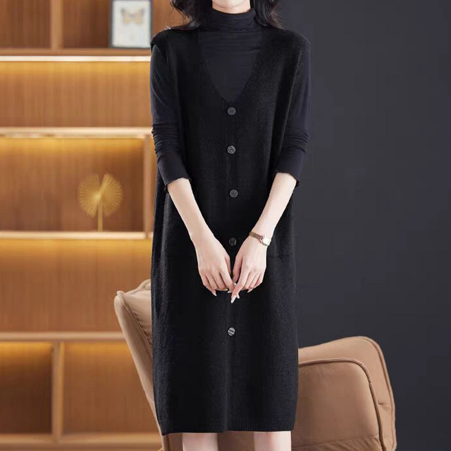 ATTERLIC 長版背心寬鬆版型針織連身裙 10962, 黑色