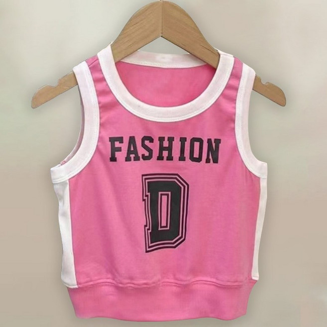 이유몽 아동용 슬림핏 라운드넥 레터링 배색 포인트 민소매 티셔츠 E6H017