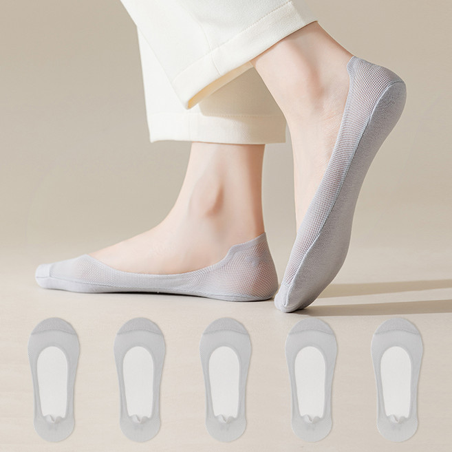 시너싹스 여성용 전체 실리콘 쿨 망사 덧신 5켤레 세트
