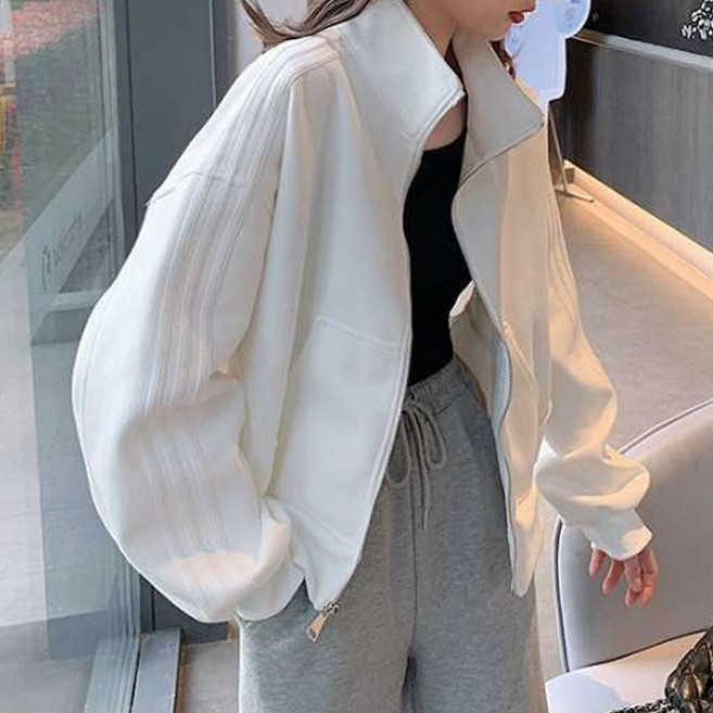 TheSirup 女款休閒線條半高領拉鍊上衣